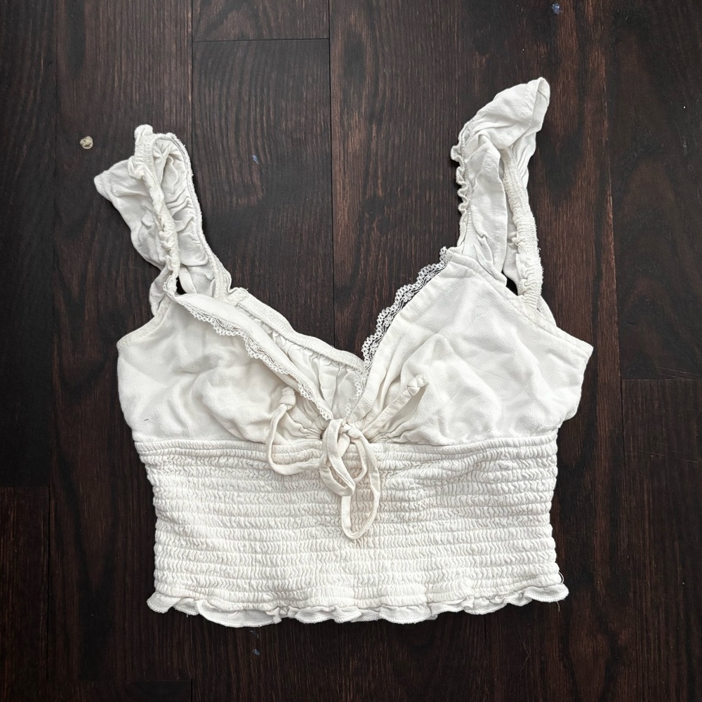 Garage Cream Tie Front Ruffled Camisole